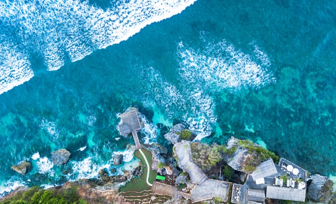 Aerial view of Bali villa near coastline